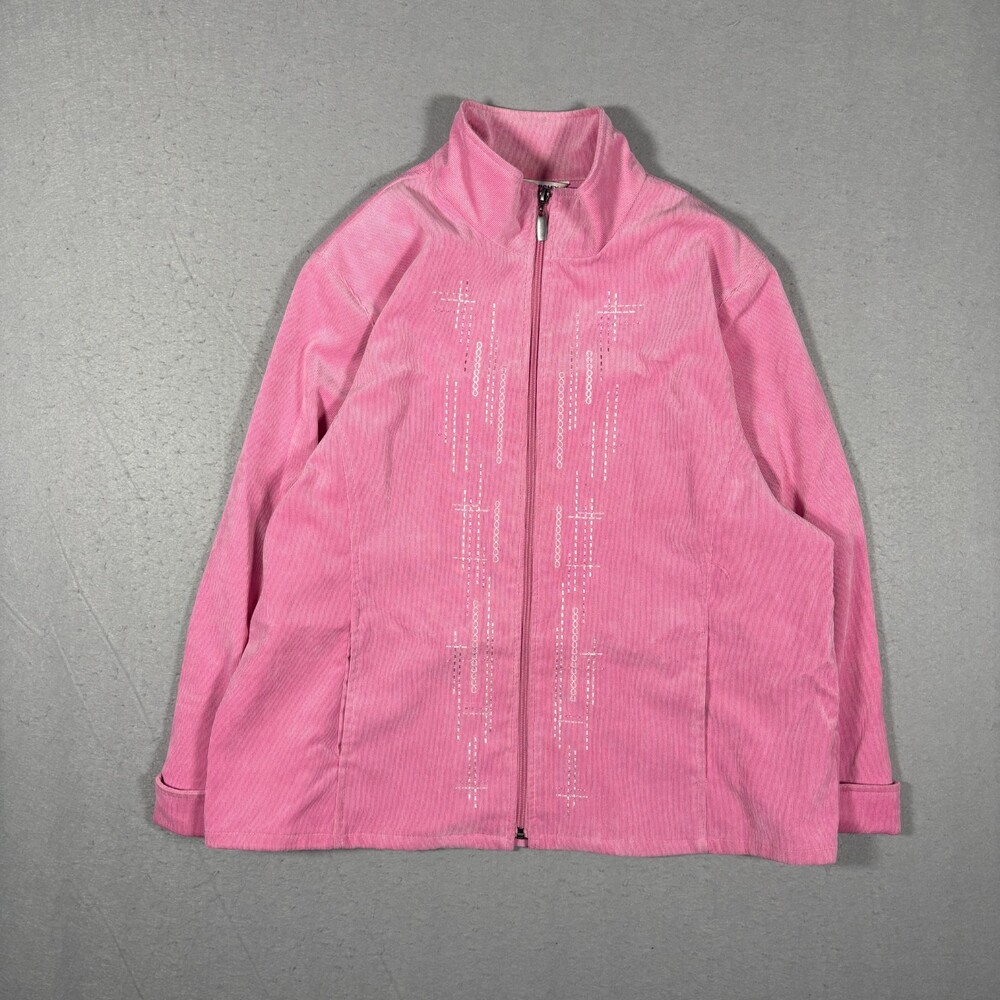 Allison Daley Petite Pink Corduroy Embroidered Full Zip Jacket Size M